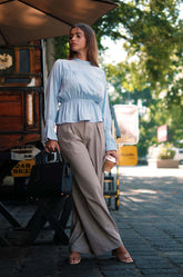 Gathered Waist Long Sleeve Top